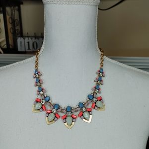 JCREW GOLDTONE STATEMENT NECKLACE, BLUE, LAVENDER, CORAL-PINK, MINT 21"